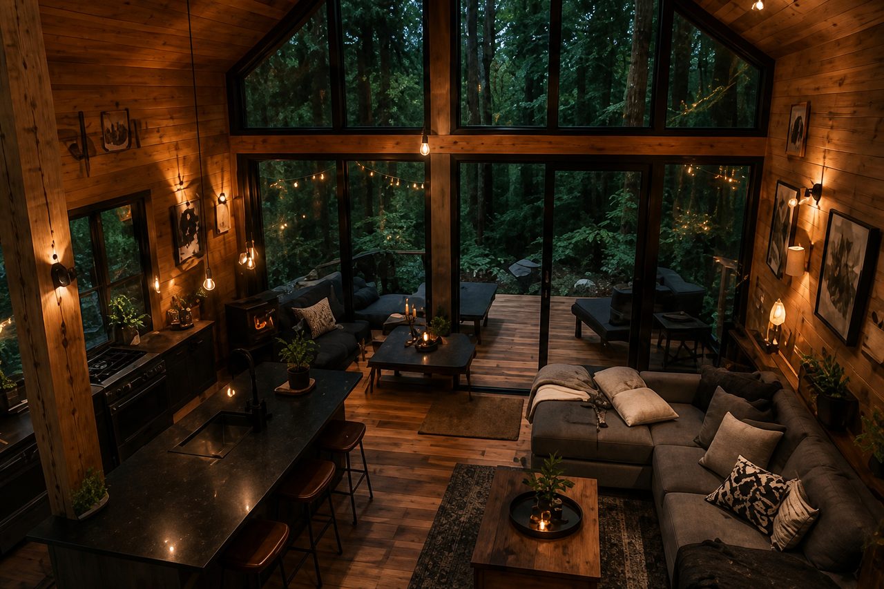 Sala de estar da cabana